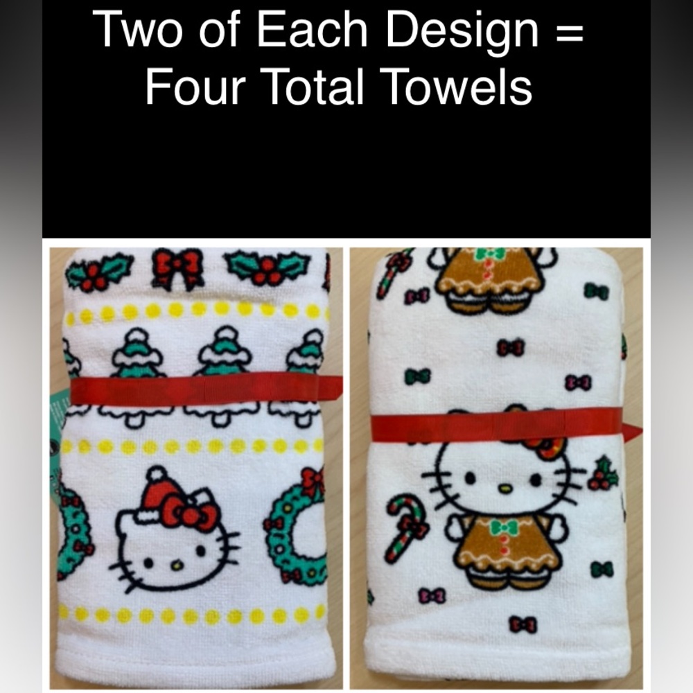 🎄HelloKitty Christmas Hand Towel 4PC Bundle Gingerbread Wreath Holiday 2024 NEW
